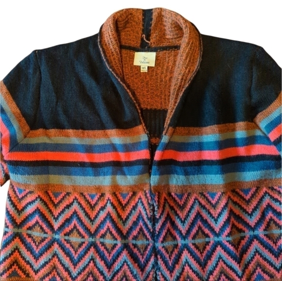 Hot & Delicious colorful tribal knit fringe Boho long open  duster/cardigan sz M - Picture 2 of 14